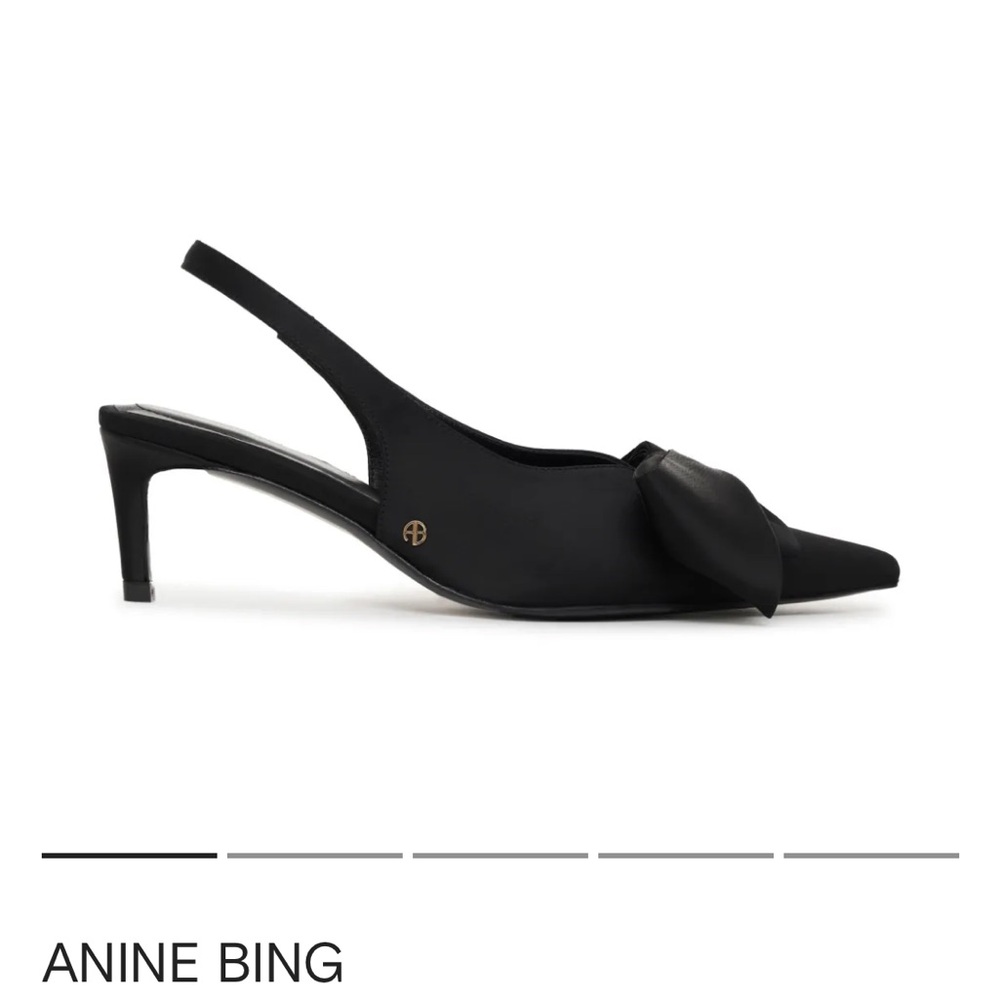 Anine Bing Black Satin Pointed-Toe Slingback Mules with Bow -Brand New